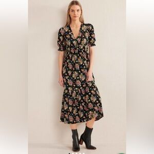 Boden Black Floral Midi Dress